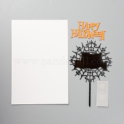 Tela de araña de acrílico y decoración de tarjetas de inserción de pastel de palabra de halloween&nbsp;X-DIY-H109-02