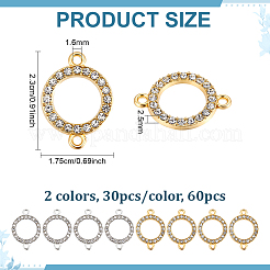 60 pz ciondoli per connettori in strass di cristallo in lega di 2 colori&nbsp;FIND-PH0038-11A