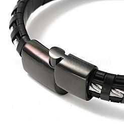 Pulsera de cordón trenzado de cuero y acero inoxidable 304 con cierres magnéticos para hombres y mujeres&nbsp;BJEW-C021-07