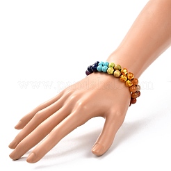Bracelet perles tressées imitation ambre & pierres mixtes rondes pour femme fille&nbsp;BJEW-JB06962-01