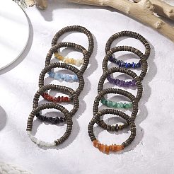 10 pulsera elástica de 10 estilos con piedras preciosas naturales mixtas y cuentas de coco para mujeres y hombres.&nbsp;BJEW-JB12598