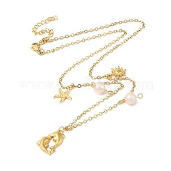 Collares colgantes de perlas de imitación de ABS y acero inoxidable 304 para playa de verano&nbsp;NJEW-P314-01G