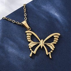Colliers avec pendentif papillon creux en acier inoxydable 304&nbsp;NJEW-M096-16G