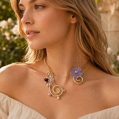 Verstellbare Manschetten-Choker-Halsketten aus Legierung und Harz mit spiralförmigem Blumenmuster und Imitationsperlen&nbsp;WG54258-01