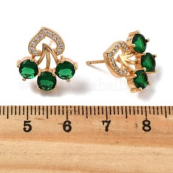Pendientes de botón con micro pavé de circonita cúbica transparente y flor de latón para mujer&nbsp;EJEW-G428-18G-01