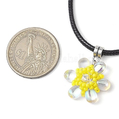 Collane con ciondolo a forma di fiore con perline di vetro e strass di vetro&nbsp;NJEW-MZ00078-01