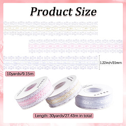 3 Rolle 3 Farben Polyester-Spitzenband mit Blumenstickerei&nbsp;OCOR-CY0001-37