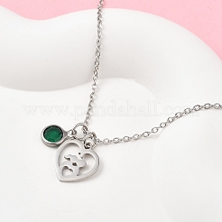 San Valentino 304 acciaio inossidabile e vetro verde coppia cuore ciondolo catena collane per le donne&nbsp;NJEW-FS00014-01