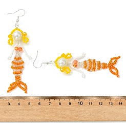 Boucles d'oreilles pendantes en fil de cuivre et perles de verre&nbsp;EJEW-MZ00816