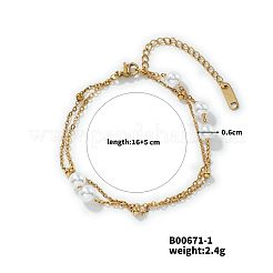 Bracciali a doppio strato con catena a maglie rotonde in acciaio inossidabile e plastica con perle&nbsp;AT2612