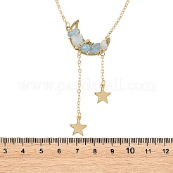 Colliers pour femmes avec pendentif lune en perles d'aigue-marine naturelle et chaîne en laiton.&nbsp;NJEW-TA00257-04