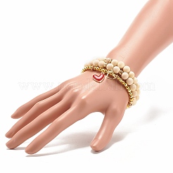 Ensemble de bracelets extensibles en perles d'hématite synthétique et de bois naturel&nbsp;BJEW-JB07946
