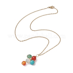 Collier pendentif croix en pierres précieuses naturelles et synthétiques mélangées avec chaînes en cuivre&nbsp;NJEW-JN04446-01