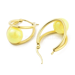 Placcatura ionica (ip) 304 acciaio inossidabile e plastica imitazione perla ovale con orecchini a cerchio a sfera per donna&nbsp;EJEW-C096-13G-04
