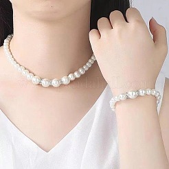Runde Halsketten & baumelnde Ohrringe & Armbänder Sets aus ABS-Kunstperlen&nbsp;FS-WG32AE8-01