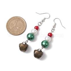 Boucles d'oreilles pendantes en forme de cloche avec perles en verre sur le thème de Noël&nbsp;EJEW-JE06153