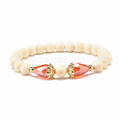 Bracelet extensible en perles rondes en bois naturel avec verre en forme de larme&nbsp;BJEW-JB07822