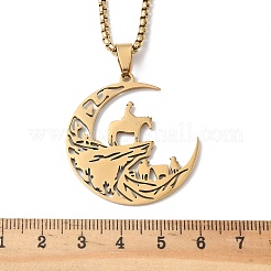 201 Edelstahl-Halsketten mit Cowboy-Mond-Anhänger im Hohlschliff&nbsp;NJEW-H065-26G