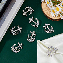 8 pieza de alfileres de solapa de aleación de ancla con rhinestone para ropa de mochila&nbsp;JEWB-DC0006-46B