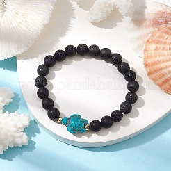 Braccialetti elastici rotondi in pietra lavica naturale decorati con perline&nbsp;BJEW-JB10269-01