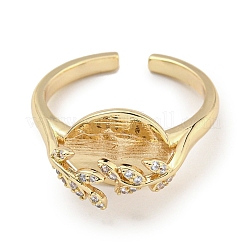 Anelli aperti da donna con micro pavé di zirconi cubici in ottone a foglia&nbsp;RJEW-I103-006G