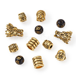 Perline in lega di stile tibetano e perle di vetro buddista&nbsp;TIBEB-TA0001-90AG-01
