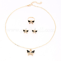 Schmetterlings-Legierung Strass & Emaille Anhänger Halsketten & Ohrstecker & Ring-Sets für Damen&nbsp;FS-WG83FA4-03
