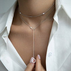Collana lunga a doppio strato con pendente geometrico in argento e zirconi s925&nbsp;DE2757-2