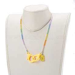Colliers de perles de verre électrolytiques personnalisées arc-en-ciel&nbsp;NJEW-JN03410-03