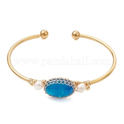 Bracelets manchettes en agate naturelle enroulée de fil&nbsp;BJEW-TA00742-03