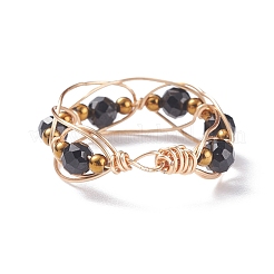 Anello per dito rotondo con perline intrecciate con spinello naturale con vetro&nbsp;RJEW-JR00450-05