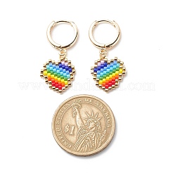 Boucles d'oreilles pendantes en forme de cœur tressé de graines japonaises de couleur arc-en-ciel&nbsp;EJEW-MZ00004
