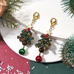 Perles de rocaille en verre pour arbre de noël et décorations pendantes en œil de tigre naturel&nbsp;HJEW-MZ00075
