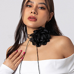 1 Stück Retro-Halsketten mit Rosenblüten aus gewachster Kordel für Damen&nbsp;NJEW-CP0001-05A