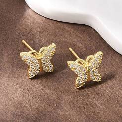 Boucles d'oreilles en laiton zircon cubique micro pavé clair&nbsp;EJEW-F400-02D-G