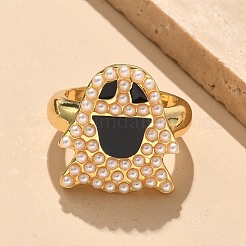 Manschettenringe aus Messing mit Emaille „Ghost“ für Damen&nbsp;RJEW-B117-02G