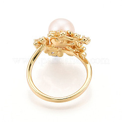 Anello polsino fiore in ottone micro pavé di zirconi cubici trasparenti&nbsp;RJEW-N049-02G