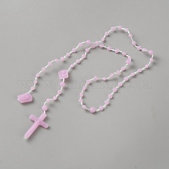 Collane di perline del rosario con catena a maglie in poliestere e resina&nbsp;LS-NJEW-WH0020-72B