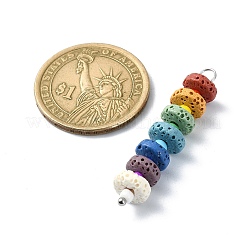 Pendentifs ronds plats teints en pierre de lave naturelle chakra&nbsp;PALLOY-JF02528-02