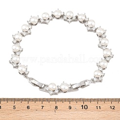 Bracelets de tennis en laiton platine sertis de micro-pavés de zirconiums cubiques et de perles en plastique&nbsp;BJEW-B160-16P
