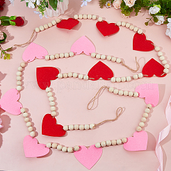 4 pz 2 stili cuore in feltro con perline di legno ornamenti appesi&nbsp;HJEW-FH00277