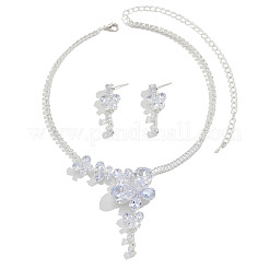 Schmetterlings-Halsketten mit Mikropflaster und klaren Zirkonia-Anhängern aus Messing und Ohrstecker-Sets für Damen&nbsp;FS-WGDDC3C-01