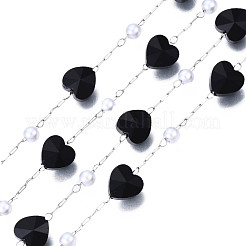Coeur en verre et chaînes de perles en plastique abs&nbsp;CHS-N003-06C