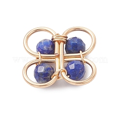 4 Stück 4 Stile natürlicher Amethyst & gefärbter Achat & grüner Aventurin & Lapislazuli facettiert rund Kupferdraht umwickelt Kleeblatt mehrsträngige Glieder&nbsp;PALLOY-TA00358-01