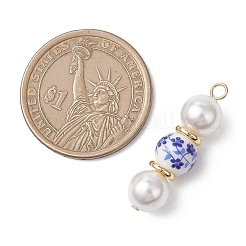 Handgefertigte Anhänger aus Porzellan und Muschelperlen mit blauem Blumenmuster&nbsp;PALLOY-JF04785