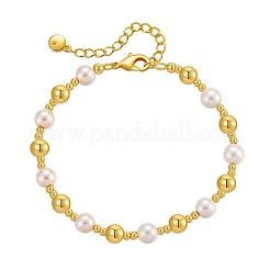 Runde Perlenarmbänder aus Messing und Kunstperlen für Damen&nbsp;KJ3614