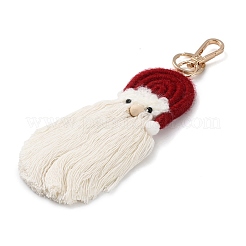 Porte-clés en fil de coton avec pompon en macramé et motif Père Noël sur le thème de Noël&nbsp;FIND-M045-01