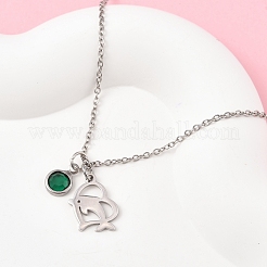 San Valentino 304 acciaio inossidabile e vetro verde delfino ciondolo a forma di cuore collane a catena per le donne&nbsp;NJEW-FS00014-03