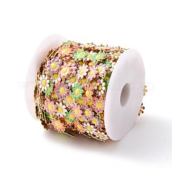 Cadenas de eslabones con diseño de margaritas de acero inoxidable 304 con revestimiento iónico (IP) y esmalte&nbsp;AJEW-J035-03G-13
