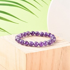 Natürliches Amethyst-Stretcharmband mit runden Perlen&nbsp;BJEW-F293-04A